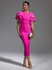 Abiti casual Vestito dalla fasciatura rosa Donna Midi Party Aderente Elegante volant in rilievo Abiti da sera sexy di compleanno Club Estate 2023