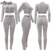 Pantalon de deux pièces pour femmes FQLWL Streetwear Blanc Rose 2 Deux Pièces Ensemble Femmes Tenues Fitnesss À Manches Longues Crop Top Leggings Femmes Dames Survêtement Femme 231010