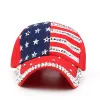 Moda América Sombrero Bling Rhinestone Raya Estrellas Bandera Americana Gorra de Béisbol Snap Back Sombreros para Mujeres G1011