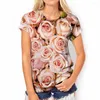 Vrouwen T-shirts Rose Bloem Bloemen 3D Print T-shirts Vrouwen Shirt Vrouw Oversized Harajuku Tops Tees Vrouwelijke Y2k Streetwear kleding