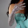 Cinq doigts gants paillettes longues tulle dentelle maille semi-transparente 70cm 28 "TECH écran tactile or 231010