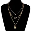 Creative Geometric Chain Heart Lock Necklace Pendant Gold Punk Multilayer Clavicle Necklaces for Women Fashion Neck Jewelry2076