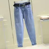 Women's Jeans Smoke Gray Autumn And Winter Korean Version Loose High Waist Thin All-match Harlan Dad Pants Tide