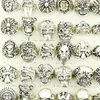 Whole Lots Top 50pcs Vintage Skull Carved Biker Men's Silver Plated Rings jewelry All Big Size248J