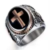 Anel masculino de aço inoxidável, cruz medieval celta, punk, anéis de rock, prata, preto, tamanho 7-13201f