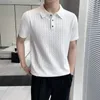 メンズポロス薄いニットポロシャツメン弾力性ビジネスホローメッシュカジュアルスタイリッシュTシャツ男性半袖スリムフィット通気性