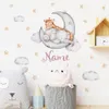 Wandaufkleber, individueller Babyname, Elefant, Giraffe, Mond, Sterne, Aquarell-Aufkleber, Kinderzimmer, abnehmbare Vinyl-Aufkleber, Wandbild, Kinderzimmer-Dekoration, 231010