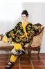 Damska odzież sutowa luksusowa piżama dla żeńskiego zabytkowego nadruku kwiat długi salon satynowy kimono robepants nocne odzież kobiety garnitur