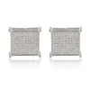 Never fade Luxury wedding Jewelry gift pouches Women men S925 Sterling Silver full CZ diamond square stud earrings2629