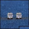 مجوهرات مسمار الأقراط المجوهرات الحقيقية 14K الذهب الأبيض مطلي بالجنيه الاسترليني Sier 4 Prong Diamond arring للنساء الرجال 1CT 2CT 4CT 220211 DR DHQB2