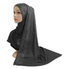Abbigliamento etnico Donne musulmane Strass Jersey di cotone Sciarpa lunga Foulard Hijab islamico Avvolgere la testa Arabo Malese Pashmina solida