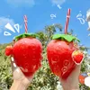 Vattenflaskor 500 ml Summer Söt Strawberry Straw Bottle Cartoon Matklass PP Wide Application Milk Coffee Cup for Home Drinkware