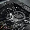 Wristwatches OBLVLO Original Black Men Automatic Mechanical Watch Sport Skeleton Luminous Wine Barrel Carbon Fiber Case Rubber Strap EM-ST