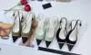 Designer Sandals Women's Leather Sole High-heeled Shoes Pink Peep-toe Black Diamond Chain Decoration Women High Heels Dinner Dress Stylist