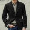 Mens Jackets Autumn Winter Coat Corduroy Casual Suits With Shoulder Pads Fashion Lapel LongSleeved Solid Jacket Models 231010