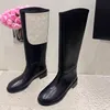 Autumn/Winter new black leather boots High boots patchwork design Simple classic style low heel women's boots Luxury designer shoes Factory shoes