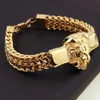 Punk smycken figaro chain mens armband rostfritt stål silver färg guld färg lejon huvud armband mens manschett armband 8 66 tum cx228y