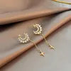 Boucles d'oreilles de luxe en forme de lune dorée brillante, longues, à la mode, strass, goutte croisée pour femmes, accessoires de bijoux, lustre 260q, 2021
