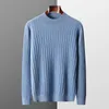 Pulls pour hommes automne hiver pull en cachemire demi-haut col pull haut coupe ajustée à manches longues chaud tricoté à chevrons