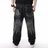Jeans pour hommes Homme Lâche Baggy Hiphop Skateboard Denim Pantalon Hip Hop Rap Mâle Pantalon Noir Grande Taille 30-46