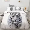 مجموعات الفراش 3pcs Wolf Tiger Lion Animal Pattern Mots Home Bedclothes Super King Cover Cover Pillowcase Comporter Set 231010