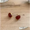 Stud Authentic 925 Sterling Sier Red Ágata Brinco Simples Bonito Geométrico Oval Mini Brincos Festa de Casamento Jóias Brincos Dhqgw