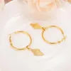 Big Hoops THAI EARRINGS DROP DANGLE RHOMBUS 22K 23K 24K BAHT Pure YELLOW GOLD GP Thai dress289C