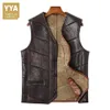 Men's Vests Men V-Neck Real Leather Wool Waistcoat Winter Thicken Single Breasted Sleeveless Jacket 2021 Business Biker Vest 243n