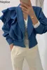 Women's Jackets Neploe Fall Women Clothing Cropped Denim Jacket Vintage Turn-down Collar Puff Sleeve Ruffles Crop Tops Korean Jean Coat 231010
