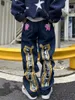 Jeans masculinos letra estrela impressão y2k jeans estilo americano hip hop cintura alta solta em camadas zíper reto calças de moda tendência 231011