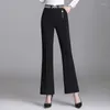 Calças femininas escritório senhora moda flare coreano primavera outono mulheres elástica cintura alta sólida simples bolso magro versátil casual calças