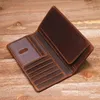 mens wallet Leather wallet Long purse men's first layer of cowhide mad horse leather long style Money clip womens wallet Solid color wallet brown card bag