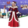 Theme Costume XL M-5XL Couple Christmas Santa Claus Cosplay Come Cosplay Red Corduroy Lady Elegant Christmas Party Long Dress SetL231010