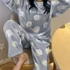 Kadın pijama kış pazen pijamalar karikatür uzun kollu mercan polar sıcak aşınma kadın pijama inek hayvanı
