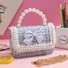 Handbags Cute Girl Boutique Purse Tweed Handbag Flower Beading Princess Kid Money Bag Crossbody Bag 231010