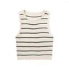 Women's Tanks PUWD Women Fashion Soft Striped Knit Slim Camisoles 2023 Summer Vintage O Neck Sleeveless Female Loose Tops Mujer