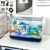 Blockerar kreativ mini fiskbehållare akvarium havsväg biologi fartygsmodell byggnadssatser skeppsbrott diy fiskskål med ledande ljus tegel leksak gåva