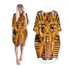 Lässige Kleider 3D-Druck Ägyptischer Pharao Kunstmuster Kleid Streetwear Damenmode Harajuku Langarmkleidung Plus Size Kleidung