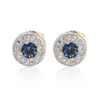 S925 Yintong Body Pure Silver Ear Nail Round Micro Inlaid Blue Red Male and Female Hip Hop örhängen