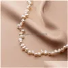 Chokers Women Bibb Choker Neckor 100% 925 Sterling Sier Irregar Natural Freshwater Pearl Necklace For Girls Birthday Jeweller Necklac DH0GP