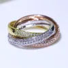 Triple Circles Gold Rose Gold Silver Ring Three Colors Luxury Jewelry 925 Silver Pave CZ Ring Women Wedding Finger Rings For Lover2534