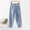 Calças de brim femininas oversize tornozelo comprimento harem baggy cintura alta calças jeans verão moda coreana cintura z9