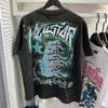 Мужские футболки Футболки Hellstar Vintage Wash Черные Future Портрет с буквенным принтом High Street Большая пара с коротким рукавом теплая