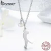 Pendant Necklaces 100% 925 Sterling Silver Cute Cat Pendant Necklace Shell Pearl Chain for Women Birthday Gift Fashion Jewelry SCN175 231010