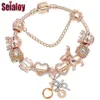 Seialoy Rose Gold Bracelet Bangles For Women Princess Elk Bead HAPPY Charm Bracelets Jewelry Fit Girl Couple Friendship Jewelry Gi326w