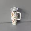 Botella de agua con diseño navideño creativo de 40oz con asa, taza aislante de paja a prueba de fugas, adecuada para viajes de acampada al aire libre