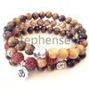 MG0667 Natural Rudraksha Beads Ohm Bracelet Natural 8 mm Tiger Eye Buddha Yoga Mala Bracelet Lotus Charm Yoga Bracelet261I