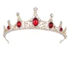 Klipsy do włosów ślubne tiara Cuban Rock Crown Red Rhinestone Headband Wedding