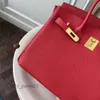 Lady Tote Leather Capacity Berkins Designer Bag Classic Bags Litchi Grain Handbag Pure Red Large Top Fashion Quality First Layer Cowhide 6yui