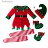 Costume a tema Natale Elfo di Natale per bambini Vieni cosplay Abito genitore-figlio Abito con cappuccio a righe rosse DonnaL231010